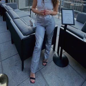 Maniere De Voir Silver Vegan Leather Trousers